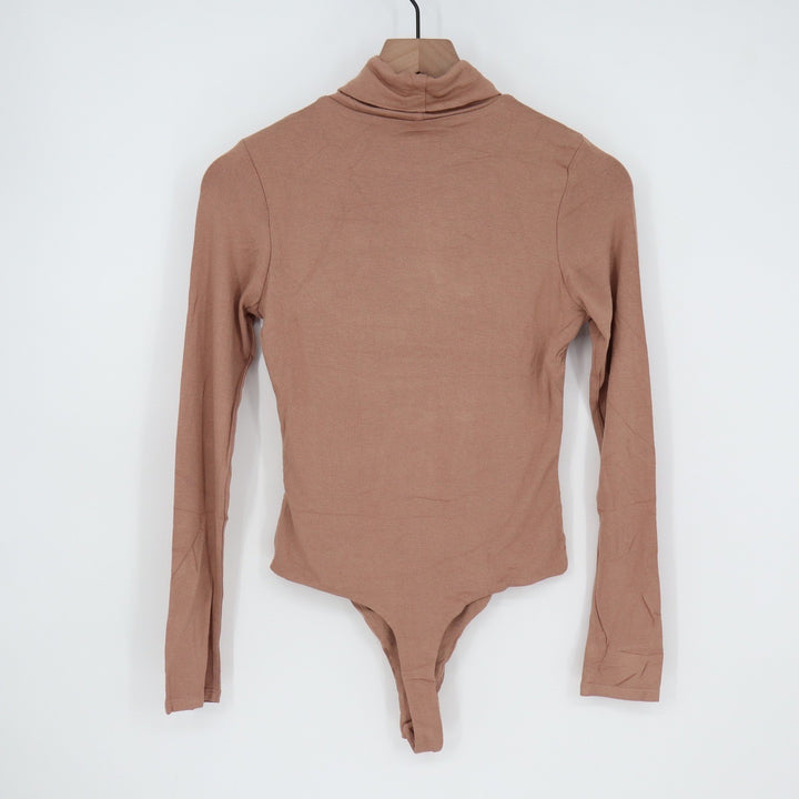 Naked Wardrobe Women's Turtleneck Long Sleeve Bodysuit Mauve Brown L