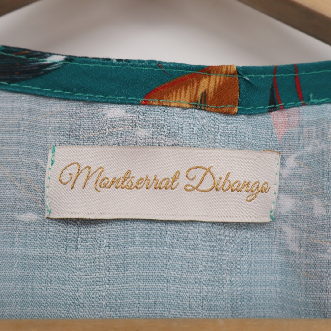 Montserrat Dibango Teal Tropical Leaf Print Boxy High-Low Blouse Top One Size