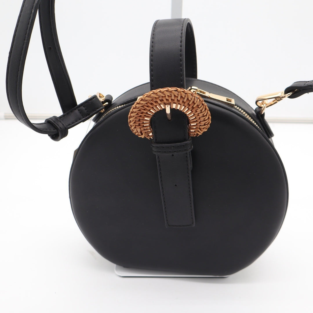 Francesca's Urban Expressions Round Cante Black Crossbody Bag Woven Buckle NEW