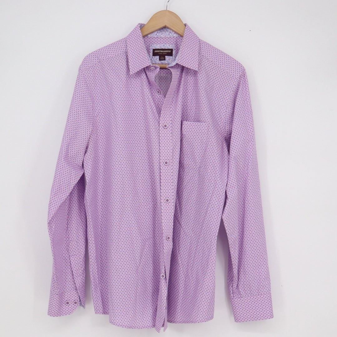 Johnston & Murphy Mens Purple Geometric Print Cotton Button Down Shirt Large L