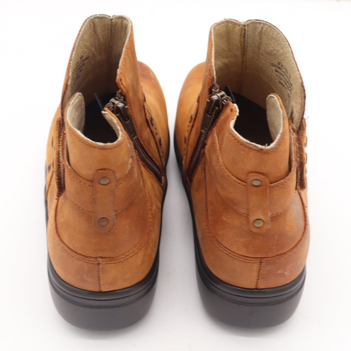 Alegria Zoe-739 Tan Leather Ankle Boots Perforated Buckle Zip Booties Womens 38