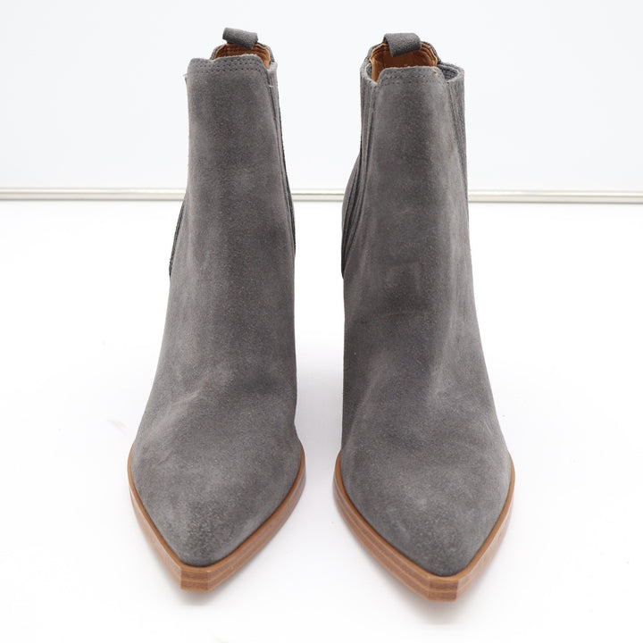 Marc Fisher Gadri Grey Suede Pointed Toe Block Heel Western Ankle Boots 6.5M