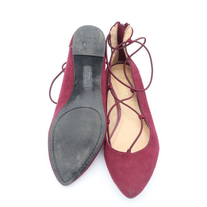 Report Flats Womens 7.5 Bell Burgundy Lace Up Pointed Toe Faux Suede Excellent