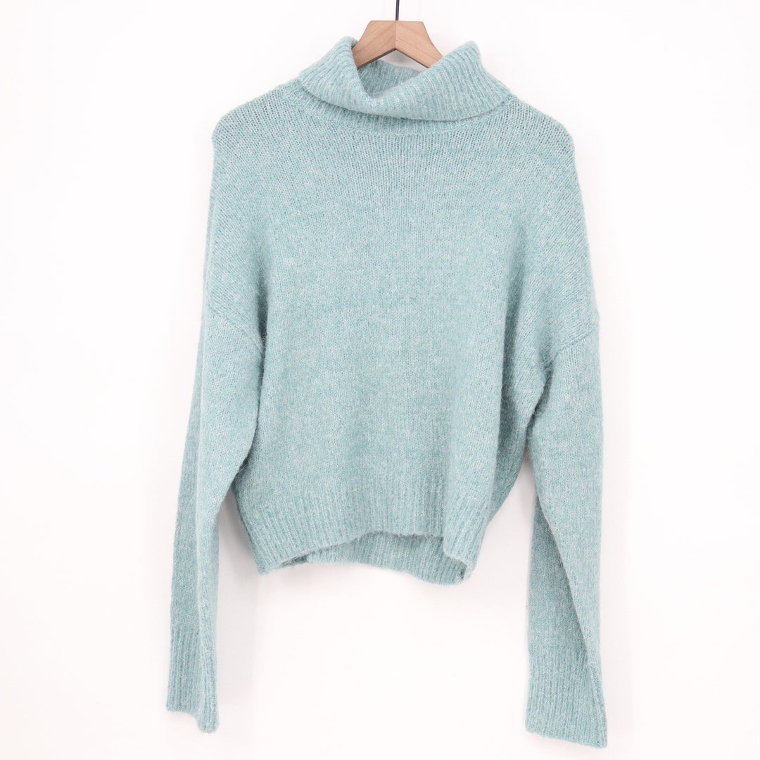 VICI Womens Aqua Blue Marl Knit Turtleneck Relaxed Fit Sweater Large
