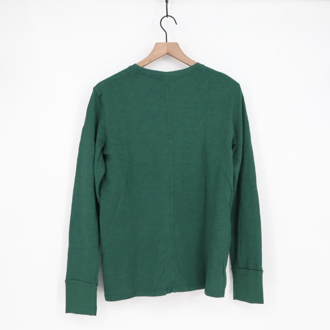 American Giant Premium Slub T-Shirt Womens L Green Cotton Crew Neck Long Sleeve