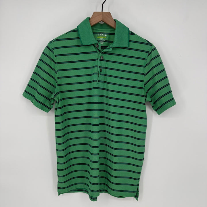IZOD Perform Xtreme Function Golf Polo Shirt Green Black Stripe Short Sleeve