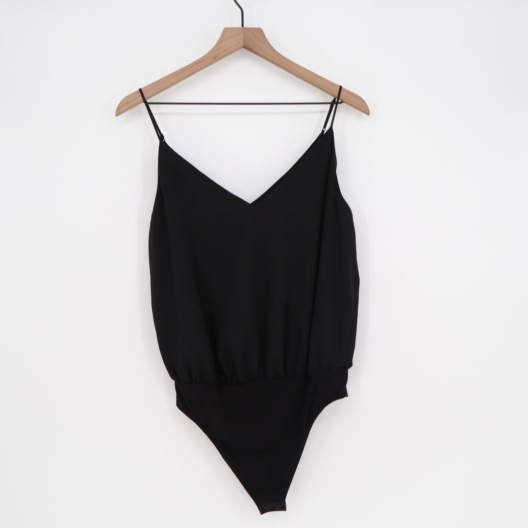 Express Black V-Neck Spaghetti Strap Bodysuit Size M Solid Sleeveless Top