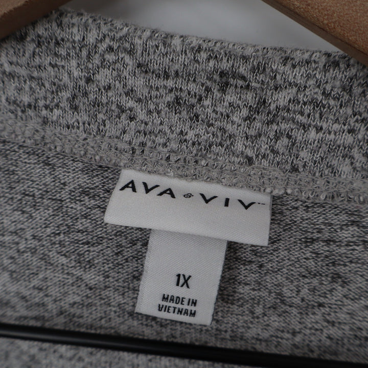 Ava & Viv Womens Plus 1X Grey Marled V-Neck Long Sleeve Knit Top Curved Hem