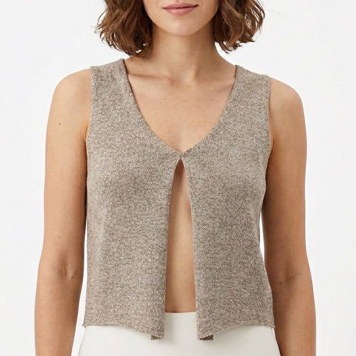 Cardigan Vest Womens L Barge Tight Knitted Cotton V-Neck Wide Strap Streetwear