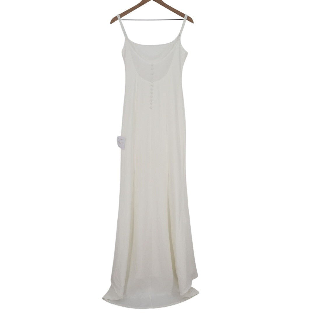 Lulus Blessed Romance Maxi Dress Womens M White Sleeveless Button Back Mermaid