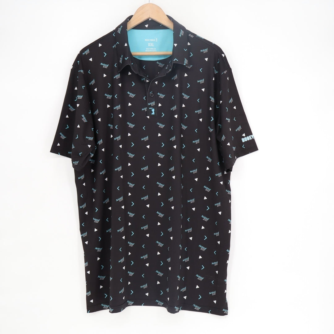 Bogeybros Polo Shirt Mens 2XL Black Printed Stretch Short Sleeve Golf Tennis