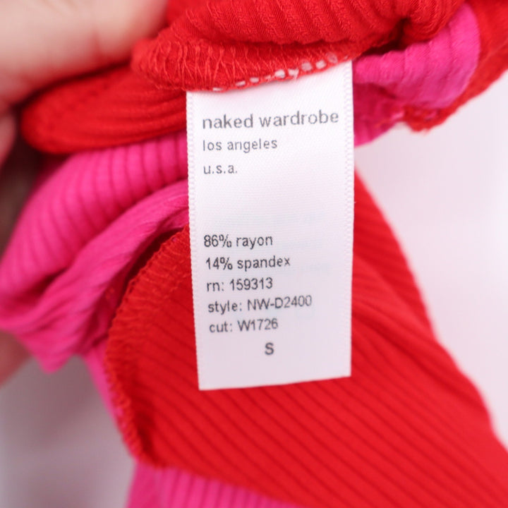 Naked Wardrobe Pink Red Colorblock Ribbed Midi Bodycon Dress Small