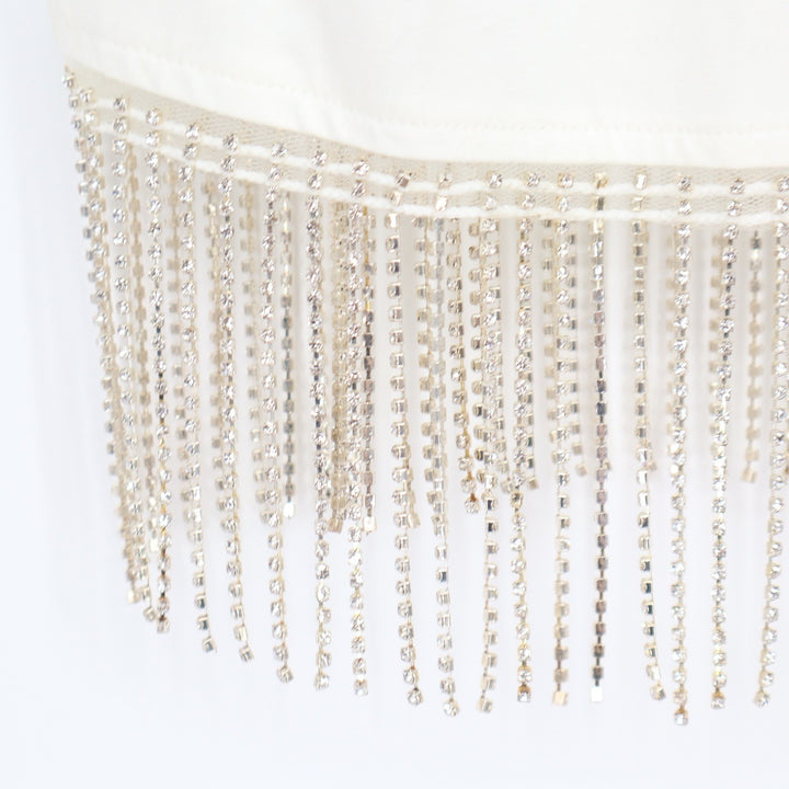 Joie Womens Rhinestone Fringe Cotton T-Shirt Off-White Crew Neck Size M NEW