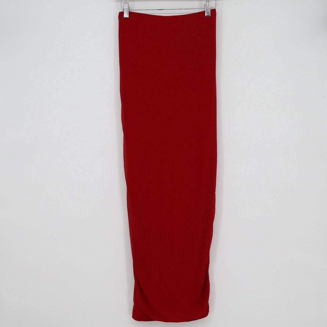 SHEIN BAE Red Ruched Ruffle Front Maxi Skirt Small Mesh Draped Lined