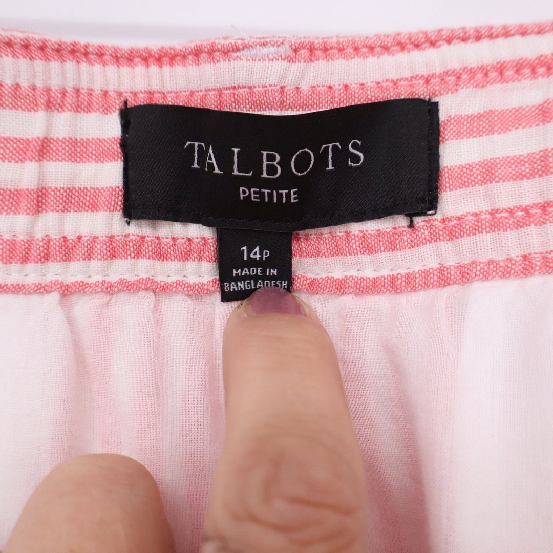Talbots Petite Pink White Striped Linen Cotton Button Front Mini Skirt 14P
