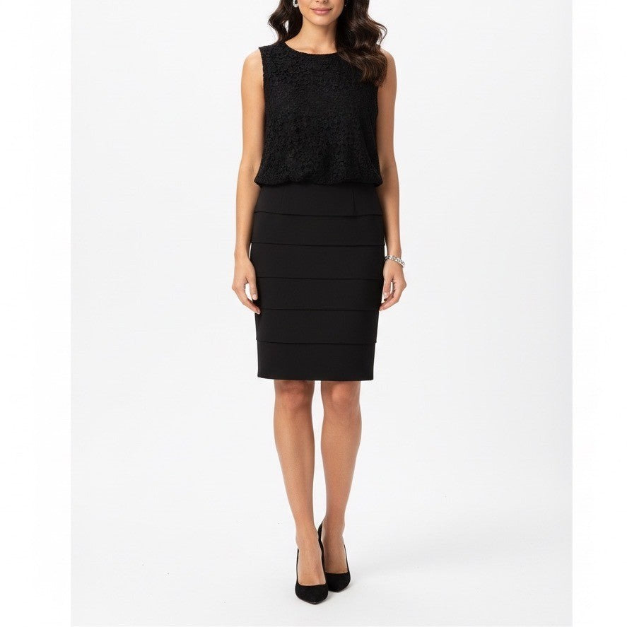 Valerie Bertinelli Black Lace Sheath Dress Keyhole Neck Tiered Skirt Size 12