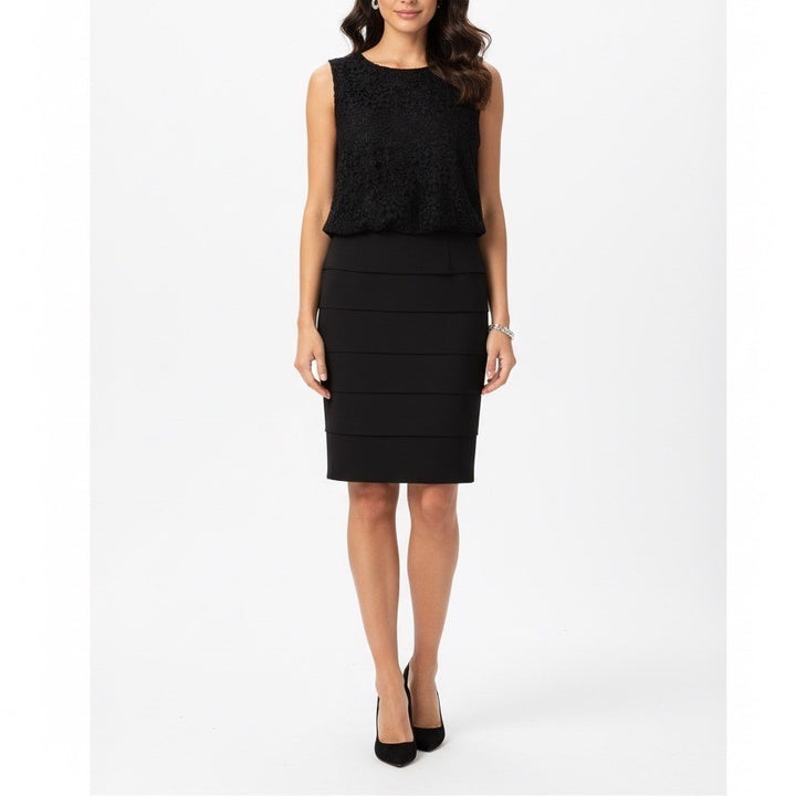 Valerie Bertinelli Black Lace Sheath Dress Keyhole Neck Tiered Skirt Size 12