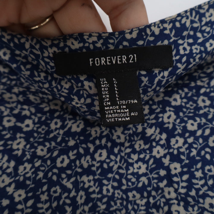 Forever 21 Navy Blue Ditsy Floral Rayon A-Line Mini Skirt Ruffle Hem Womens L