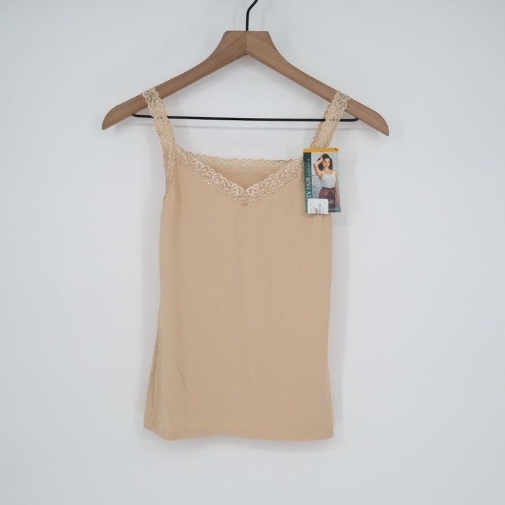 Vanity Fair Perfect Lace Spin Cami Top Womens Small Beige Stretch Lace Trim