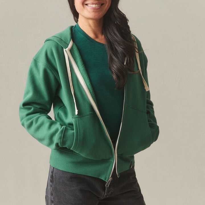 American Giant Hoodie Womens Medium Green Logo Fleece Lined Soft Cotton Full Zip