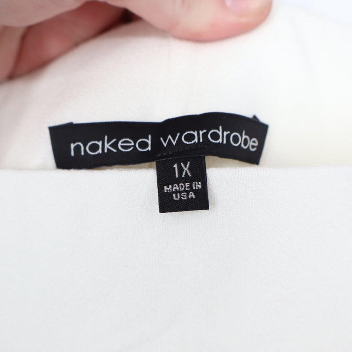 Naked Wardrobe Cream White Bodycon Midi Pencil Skirt Plus Size 1X
