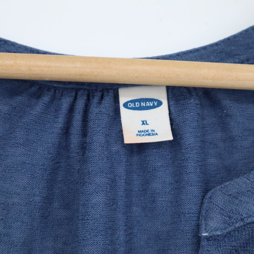 Old Navy Tank Top Women XL Heather Blue Pleated Thigh Length Split Neck Pullover