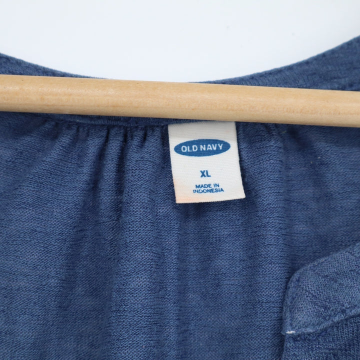 Old Navy Tank Top Women XL Heather Blue Pleated Thigh Length Split Neck Pullover