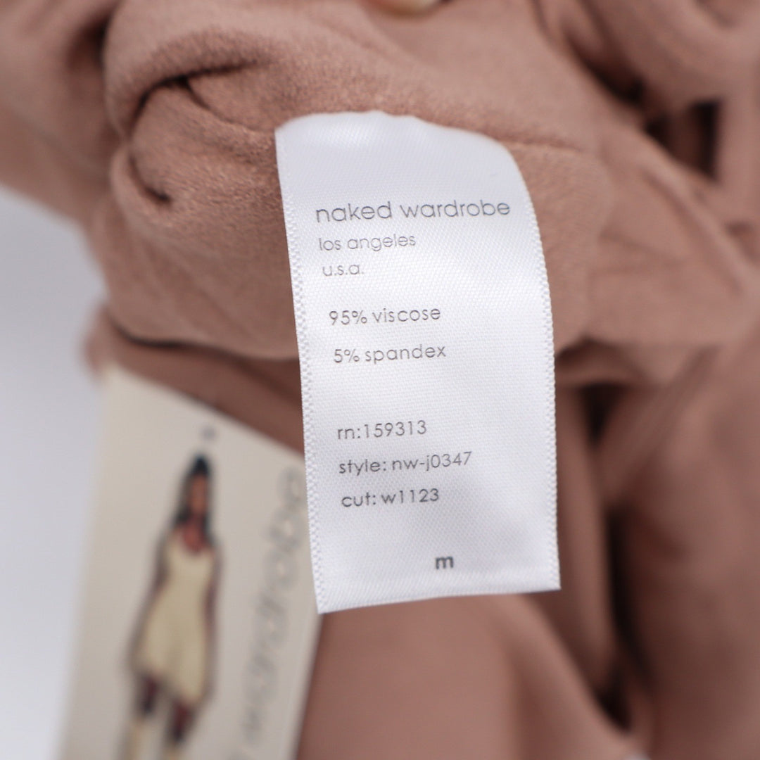 Naked Wardrobe Long Sleeve V-Neck Jumpsuit Tan Mauve Size M