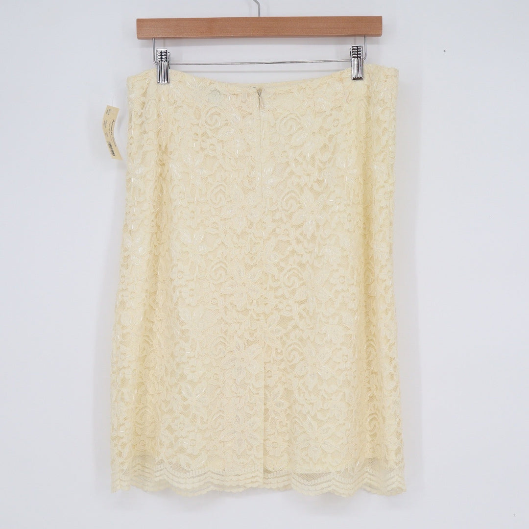 Amanda Smith Cream Beaded Floral Lace Pencil Skirt Knee Length Size 16 NWT