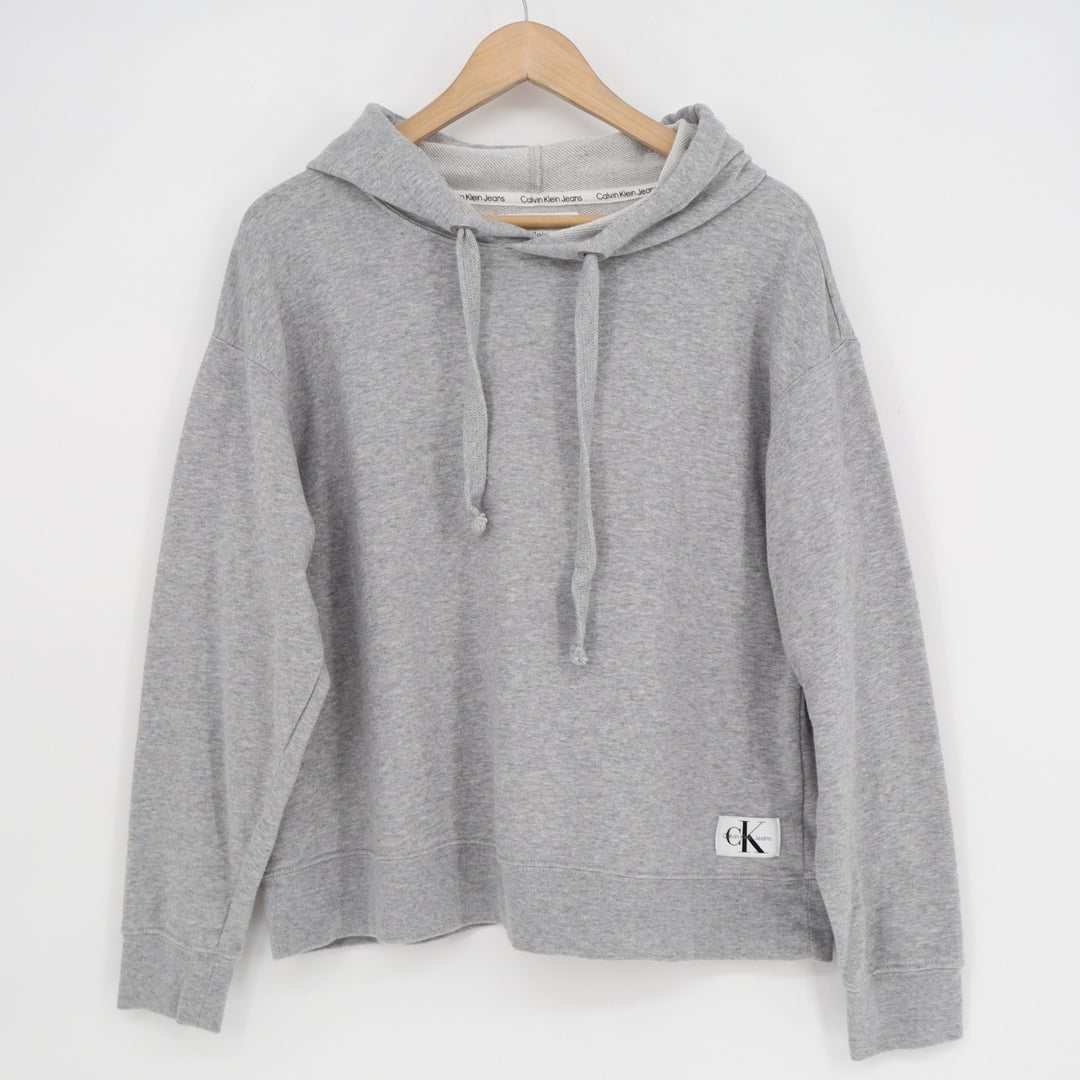Calvin Klein Jeans Hoodie Womens Large Heather Gray Cotton Long Sleeve Pullover