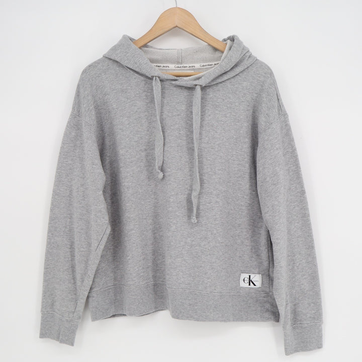 Calvin Klein Jeans Hoodie Womens Large Heather Gray Cotton Long Sleeve Pullover