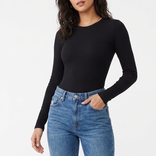 Naked Wardrobe Women's Black Long Sleeve Open Back Cutout Bodysuit M