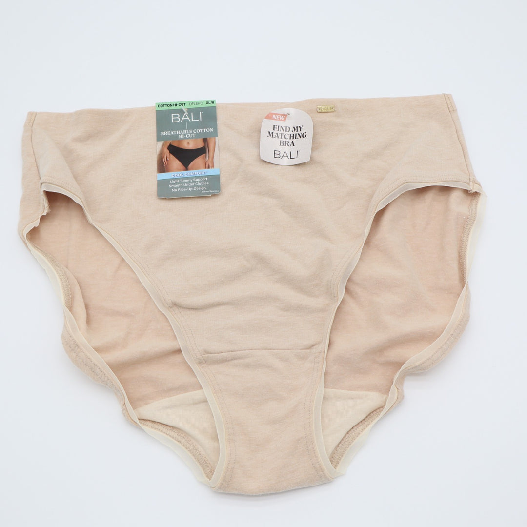 Bali Dflehc Lux Essentials Hi-Cut Panty Womens XL Tropical Sand Stretch Cotton