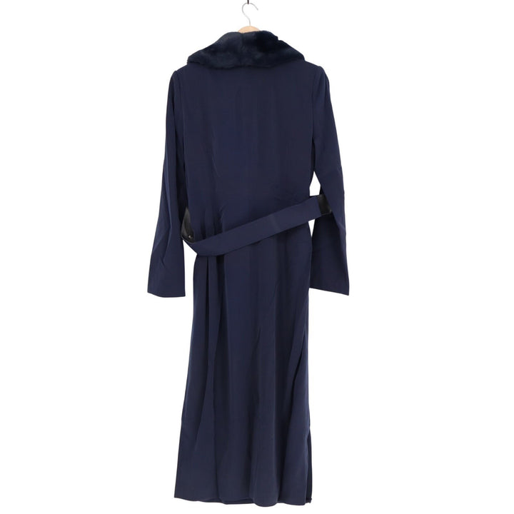 Naked Wardrobe The Statement Trench Coat Women L Navy Stretch Lined Belted Waist