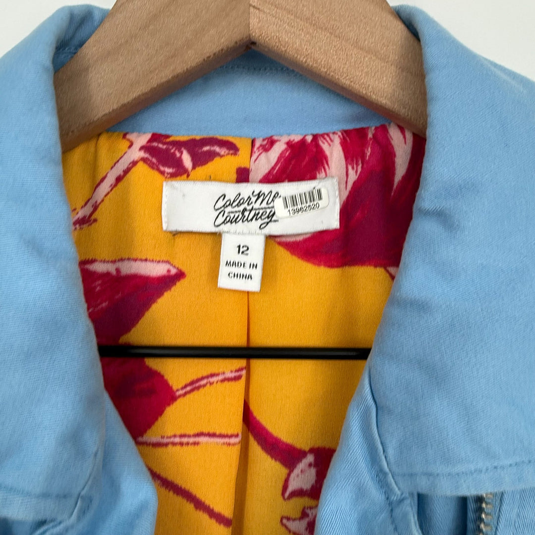 Color Me Courtney Dennis Biker Jacket Womens 12 Blue Cotton Asymmetrical Zip