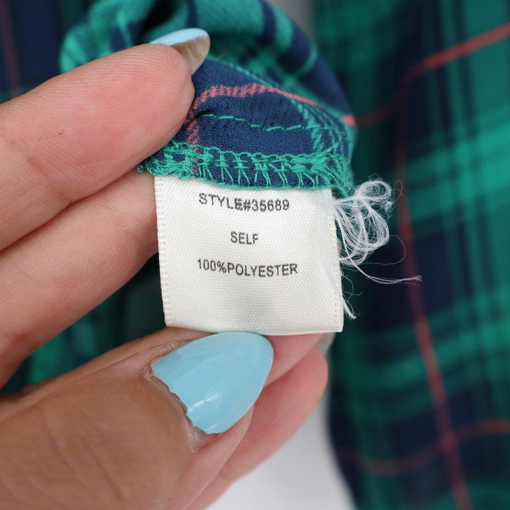 Skies Are Blue Top Women's S Green Plaid Long Sleeve V-Neck Blouse Excellent