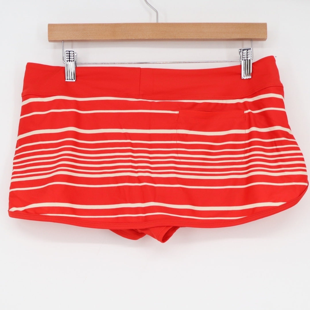 Athleta Red White Striped Swim Skort Built-in Brief Medium