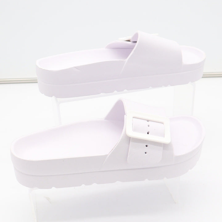 Womens White Platform Slide Sandals Chunky Buckle Strap Foam Slides Size 9