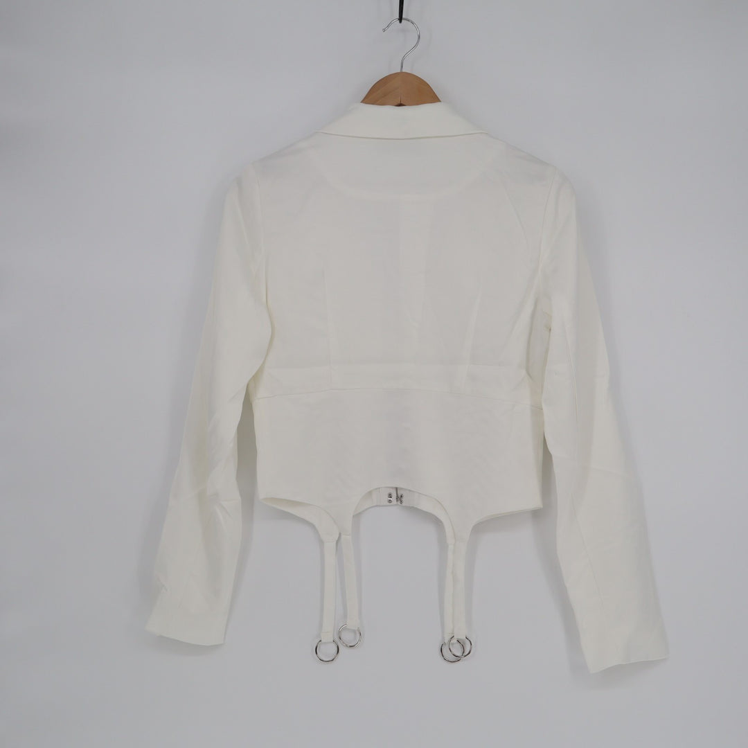 Naked Wardrobe The Statement Corset Crop Blazer Womens Small White Long Sleeve