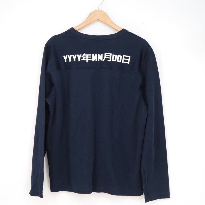 HM LOGG Mens Navy Blue Long Sleeve Graphic Shirt Start Somewhere Date Print
