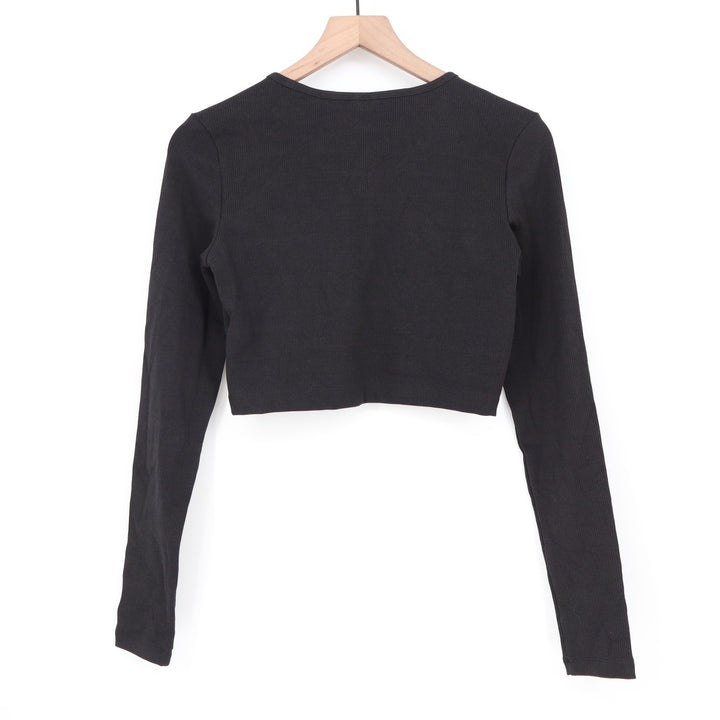 Adidas Originals Womens ESS CROP LS Black Ribbed Long Sleeve Crop Top M