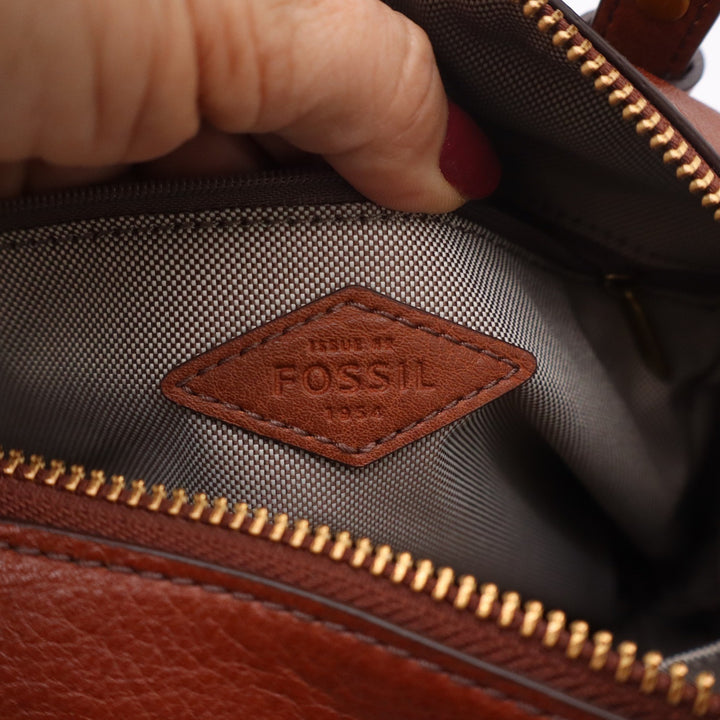 Fossil Rachel Satchel Brown Leather Crossbody Bag New