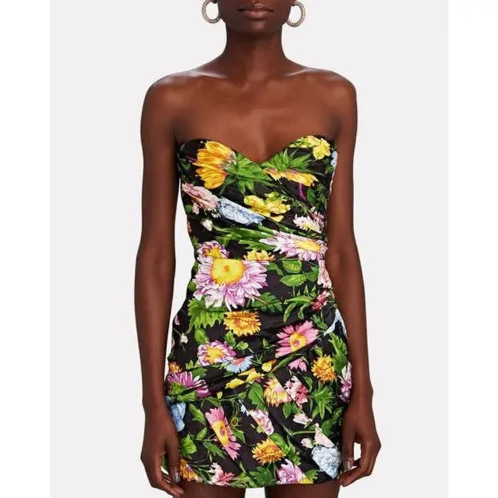 Ronny Kobo Margot Strapless Floral Satin Mini Dress Size XL