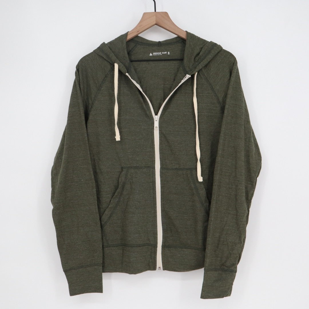 American Giant Lightweight Full Zip Hoodie Womens Small Forest Night Heather