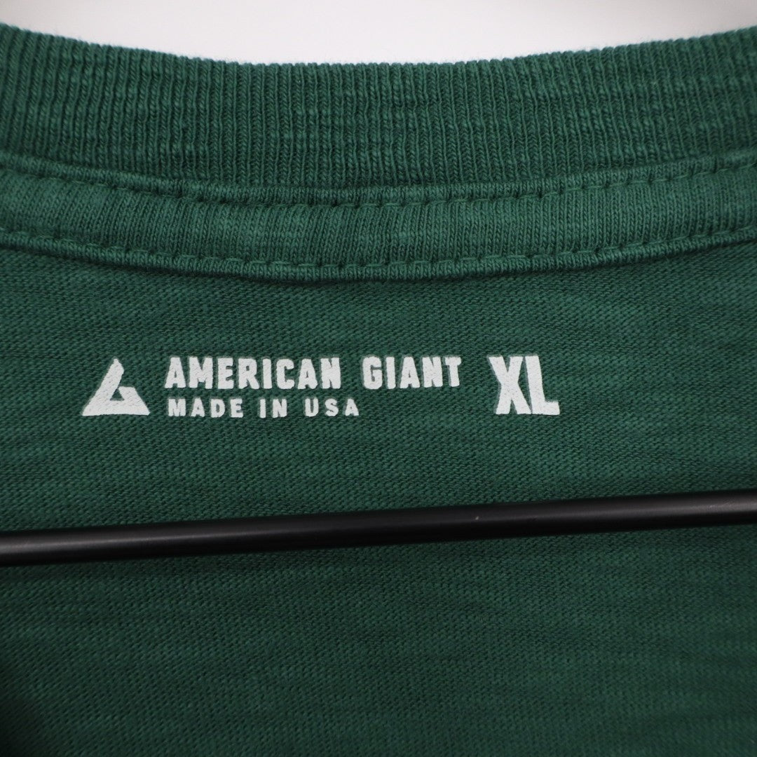American Giant Premium Slub T-Shirt Mens XL Green Cotton Crew Neck Long Sleeve