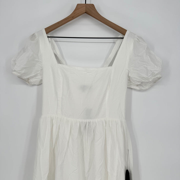 Lulus Stylish Merriment White Puff Sleeve Embroidered Midi Dress Size M