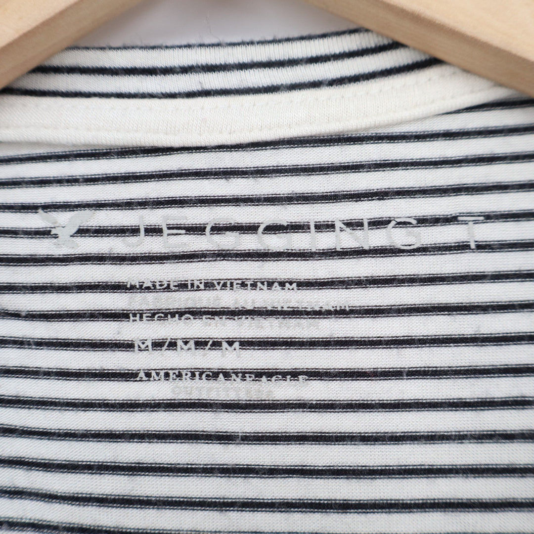American Eagle Outfitters Jegging T-Shirt Womens M White Blue Striped Stretch