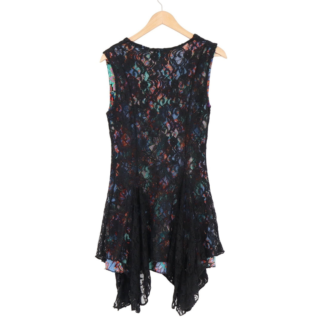 The Pyramid Collection Black Lace Paisley Sharkbite Tunic Top Medium Cowl Neck