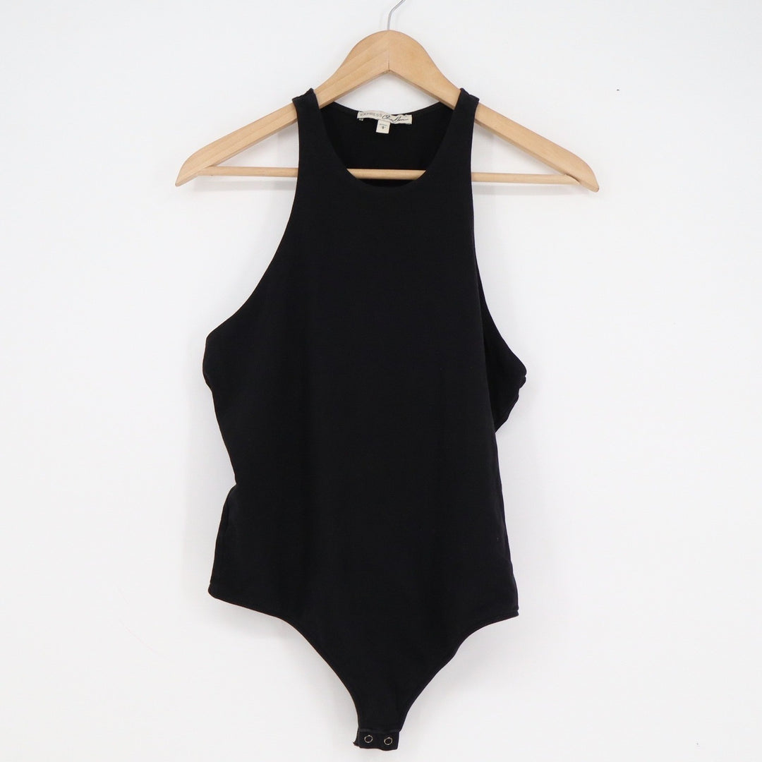 Express One Eleven Black High Neck Halter Racerback Bodysuit Large L