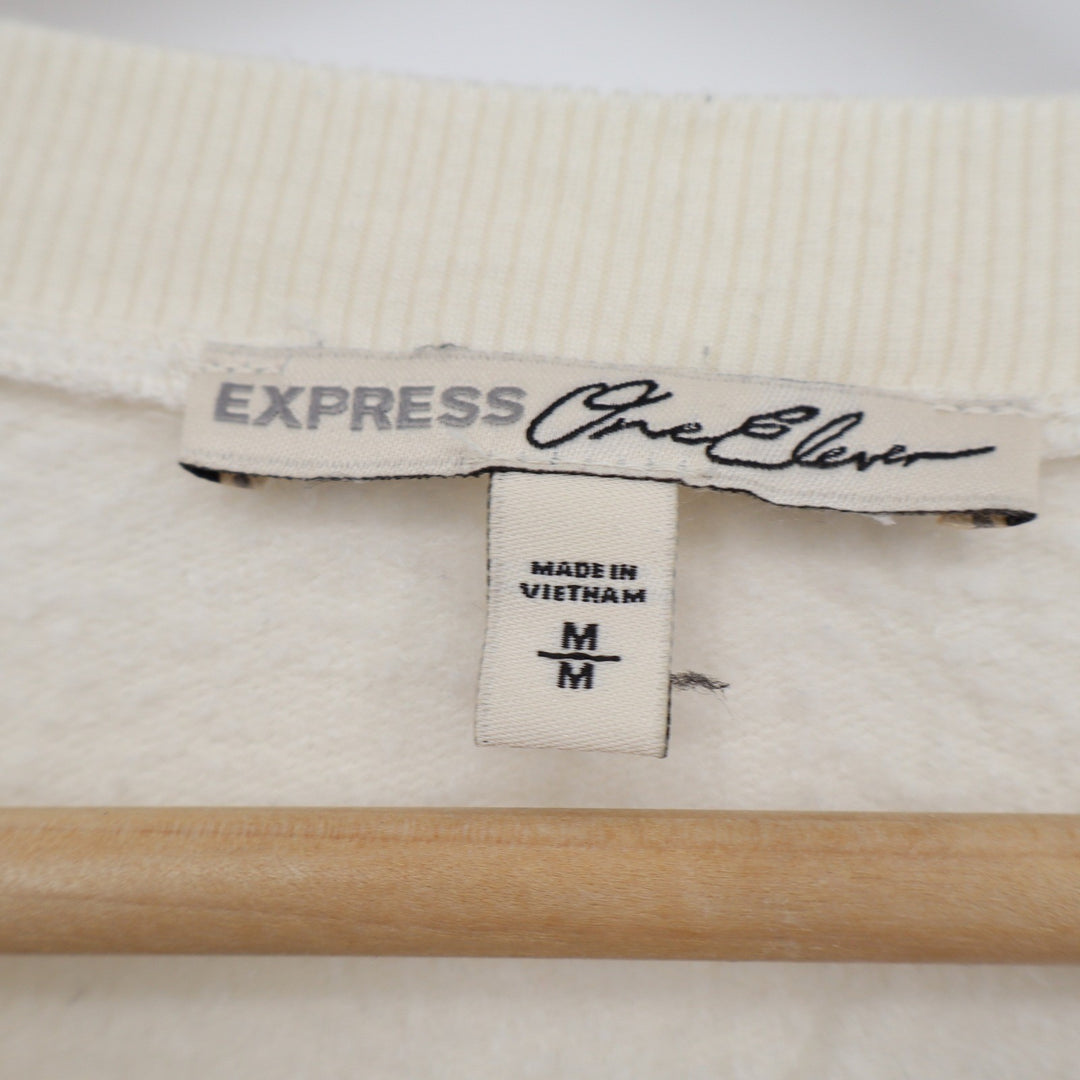Express One Eleven Womens Ivory Cream Ribbed Waistband Raglan Sweatshirt Size M